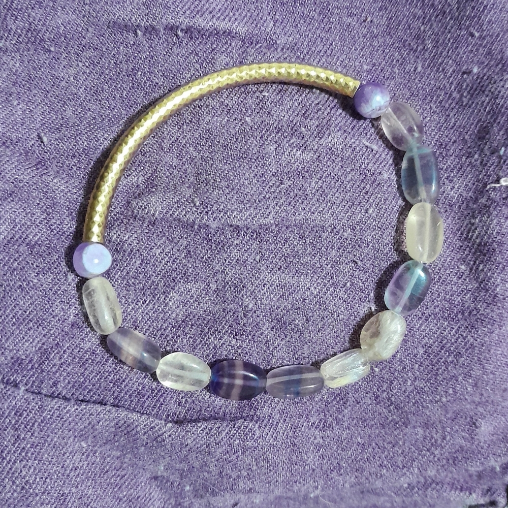 Handmade Rainbow Fluorite and Brass Bracelet - Picture 2 of 2